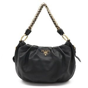 Vintage Prada Nappa Black Leather Gold Chain Chef Hobo Shoulder Bag